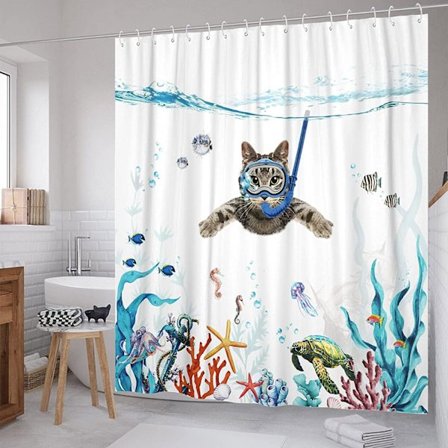 Bruseforhæng 180 x 180 cm Dykkende Kat Hav Tryk Vandtæt Flagermus