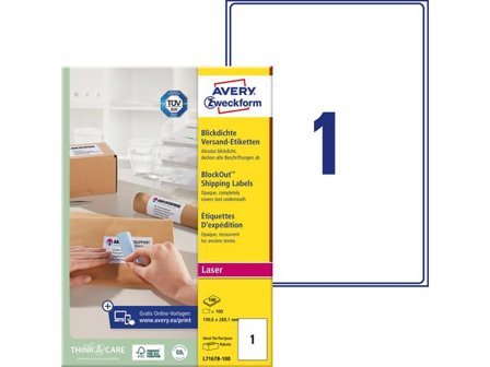 AVERY Zweckform Etikett 199,6x289,1mm 100/fp - Lyreco - Emballage och lagerutrustning > Etiketter och godsmärkning > Adressetiketter