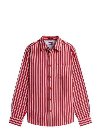 Tommy Jeans Tjm Rlx Stripe Twill Shirt - Red - L