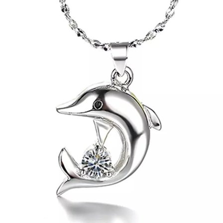 Dolphin necklace - silver color with rhinestone