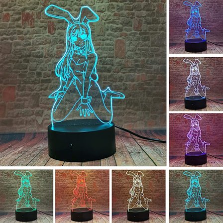 Bunny Girl Waifu Senpai Sakurajima Mai Pose Lampa 3D LED 16 C