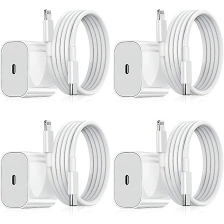 Glad*Yhteensopiva iPhone-laturin kanssa - Pikalaturi - Adapteri + Kaapeli 20W USB-C Valkoinen (Ei-virallinen alkuperäistarvike),,4kpl