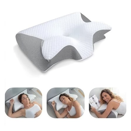 Viskoelastisk nakkepude, ergonomisk 2-i-1 ortopædisk pude til lindring af nakkesmerter, kontureret støttepude