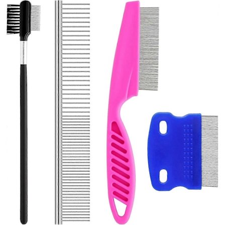 Kæledyrsplejesæt til små hunde og hvalpe til fjernelse af tårestriber, 2-i-1 med runde tænder til at fjerne knuder, skorper og slim