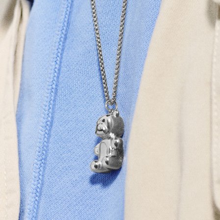 Egan | Collier Le Teddy Bear en métal argenté pour hommes - Chaînes en acier