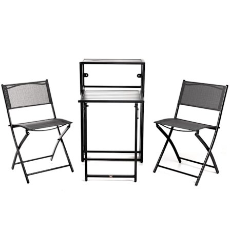 QLT 3-delad bistroset, hopfällbar – stålrambord för 2 personer - Svart