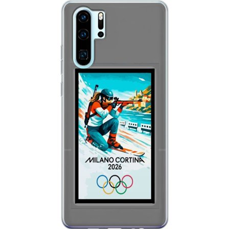 Kompatibelt Mobildeksel til Huawei P30 Pro Retroplakat Cortina Milano 2026 med fjell, vintersportsutøvere, italienske trikolor, Milano-katedralen og o