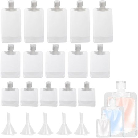 15-pak tomme klare plastik rejsevæskeposer, kapacitet 30/50/100 ml