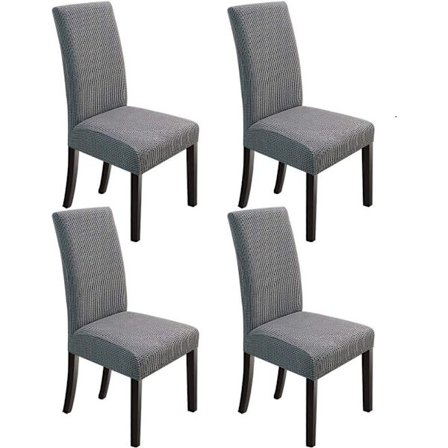 Spisestolbetræk Elastisk Stolebetræk Stolebetræk til Spisestue Sæt af 4, Khaki grå