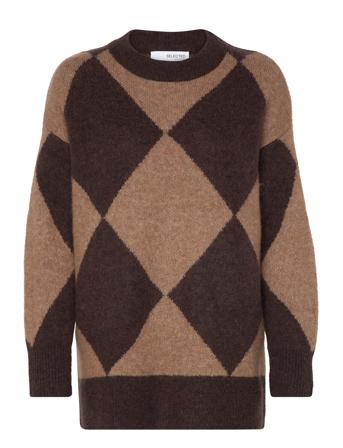 Slfharley Ls Long Knit O-Neck Brown Selected Femme