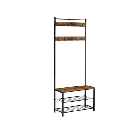 Rootz Vintage brun-svart klädhängare - Entréorganisatör - Hallträd - Spånskiva och stål - 70 cm x 175 cm x 32 cm - 70 cm x 30 cm bricka - 9,8 kg - 3 k