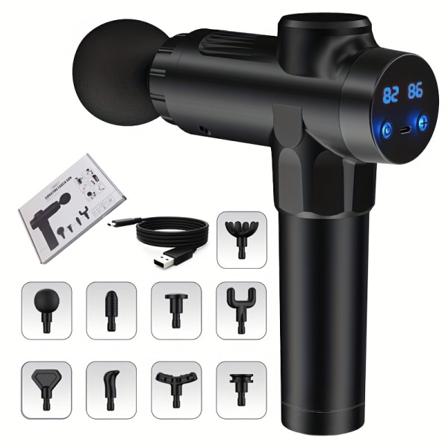 1st Muscle Messager Fascia Gun, Body Massage Gun, 99 Speed Level Uppladdningsbar Massager Gun, med 9 utbytbara massagehuvud, för fitness Black