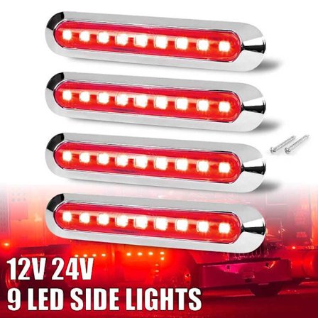 4x RØD 9 LED Side Markering Lys For Bil Truck Trail