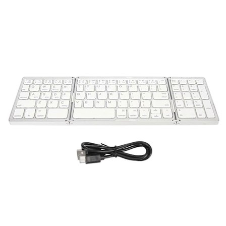 Bluetooth Tastatur Triple Fold Multi-Enhedsforbindelse Trådløst Tastatur til Laptop Tablet Telefon Sølv og Hvid YEMMA