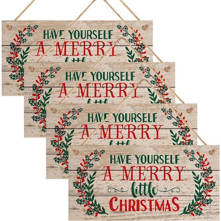 4 stk. Jule-treskilt Plakett God Jul-skilt Julehengende Skilt Dekorasjon 20 x 10 cm Juleplakett