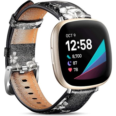 Kompatibel med Fitbit Versa 3 och Fitbit Sense Armband för Kvinnor Män, Toppskiktsläderband Smalt Rembyte Mönster Armband för Sense & Versa