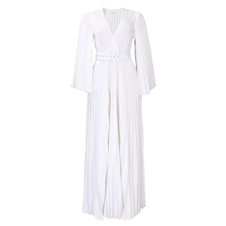 Kjole med omslag, V-hals, flytende rysjer og plissering, fritidskjole (Hvit XL)