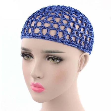 Hatt for kvinner, håndheklet, vevd hårnett, nattlue Blue