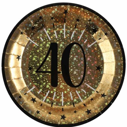 Tallrikar Svart & Guld 40 år, 10-pack - Partyninja.se