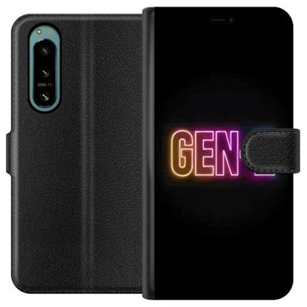 Yhteensopiva Lompakkokotelo Sony Sony Xperia 5 IV Neontext Gen Z värikkäässä valossa tummaa taustaa vasten modernissa digitaalisessa tyyliissä