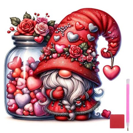 Alla hjärtans dag diamantkonstsatser för vuxna, Gnome diamantmålningssatser, Alla hjärtans dag runda ädelstensmålningssatser konst för DIY hantverk 