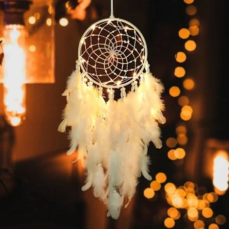 LED Dream Catcher för Barn Väggdekor Vita Fjädrar Dream Catcher med Ljuspärlor Boho Dekor Vävd Konstprydnad Handgjord Present till Barnrum Hängande