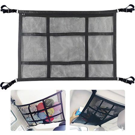 Bagagenet, Tagorganisator, Bilorganisator, Universal, Ni Gitre, Stort Opbevaringsnet til Autocamper Tag, Sammenfoldeligt Campingtilbehør (Sort)