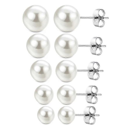 5 Par Pärlörhängen 925 Silver Pärlor Vita Pärlörhängen Damörhängen Örhängen för Kvinnor Vita Sötvattens Pärlor Örhängen Smycken (3-7mm