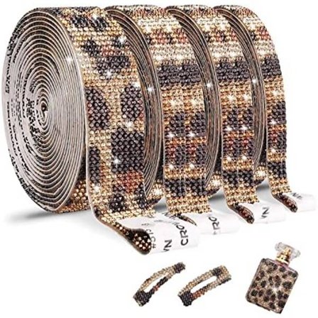 4 stykker leopard print Rhinestone tape klistermærker, krystal Rhinestone