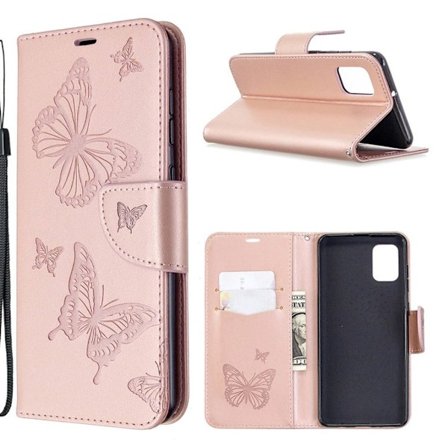 Butterfly läder Samsung Galaxy A31 fodral - Rosa