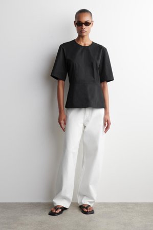COS Women's Top In Cotone Con Balza in Nero