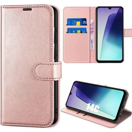 Skyddsmantel - E.F.CONNECTION - för Xiaomi Redmi 14C - Rosa PU-läder - Anti-repor - 360 Grad