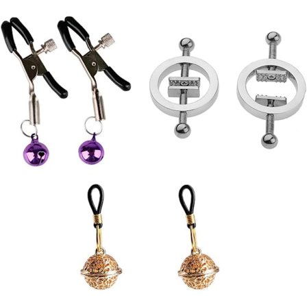 3 Par Nipple Clamps Sett med Bjeller: Silikonbelagte, Justerbart Trykk, Ikke-Piercing Sensorisk Smykke for Kvinner