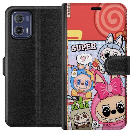 Kompatibel Tegnebogsetui til Motorola Motorola Moto G73 Pop Mart Labubu Monstrene farverig collage illustration kawaii design med søde karakterer sam