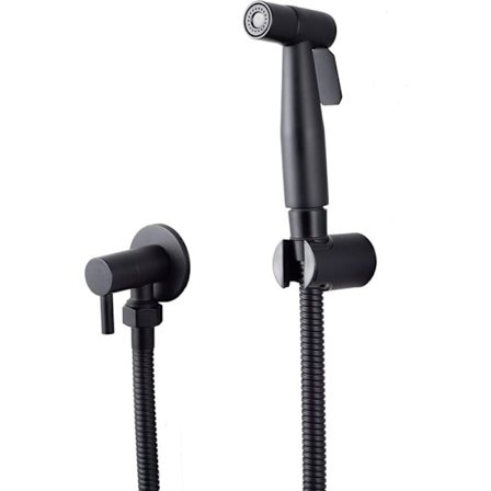 304 rustfritt stål toalett spylesett slagfri toalett spyler booster dyse håndholdt bidet spray med G1/2" slange og T-ventil, svart KLB