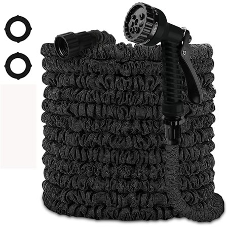 100ft Expanderbar Trädgårdsslang - Lättvikt med 8-Funktions Spruta - 3/4" & 1/2" Anslutningar för Vattning/Tvättning (Svart)