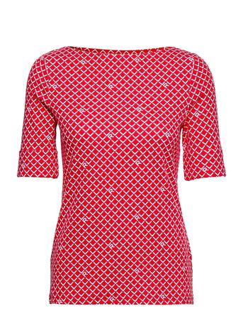 Print Stretch Cotton Boatneck Top Red Lauren Ralph Lauren