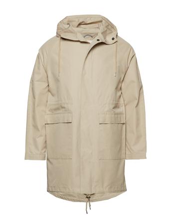 Ocean Long Hood Jacket Beige Knowledge Cotton Apparel