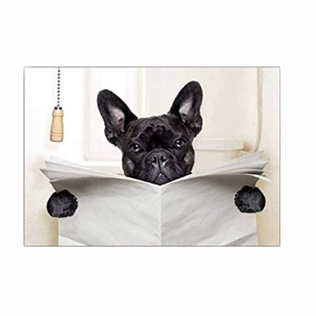 Sjov hund, der læser avis, lærredsbilleder, plakater, vægkunst, billede til hjemmet, stue, badeværelse, dekoration