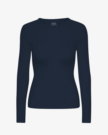Women Organic Rib LS T-Shirt - Navy Blue - Female - XL