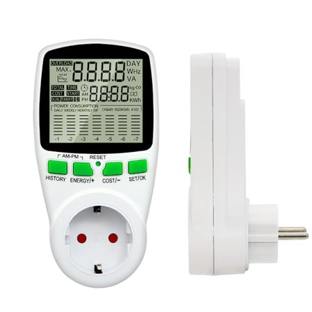 Wattmeter 230 V/16 A - Elforbrugsmåler - Stikkontakt til styring af energiforbrug - Energimålerstikkontakt med stort LCD-display