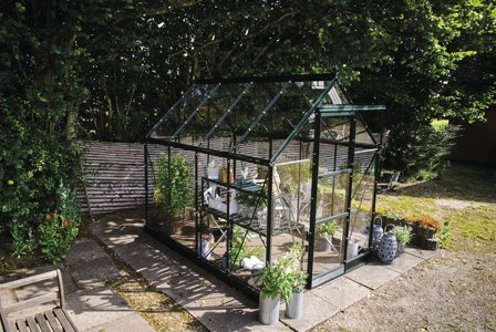 Halls ICON 6 + HR01083 Växthus med fundament, 4,9 m², grön, Växthus & orangerier