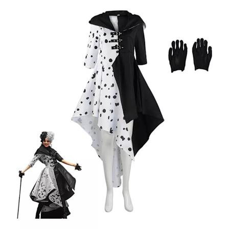Cruella de Vil Cosplay-mekko, mustavalkoiset t pl t AS M