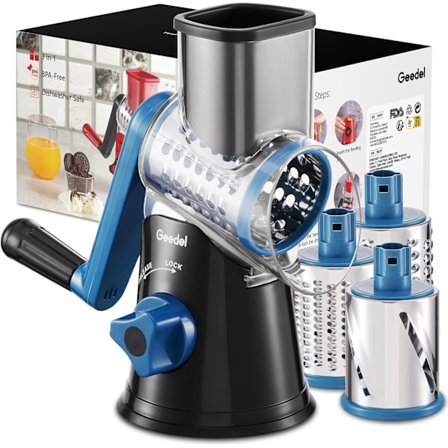 Roterande Ost Rivjärn, Köksmandolin Grönsaks Skärare med 3 Utbytbara Blad, Lätt att Rengöra Roterande Rivjärn