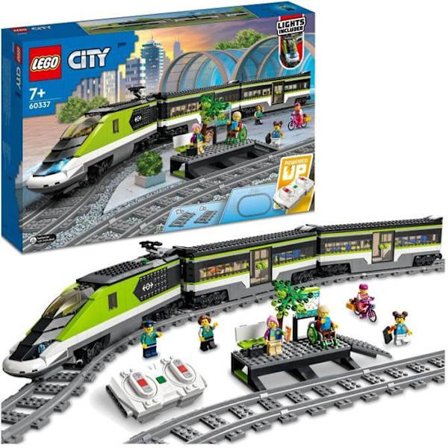 LEGO 60337 City Express passagerartåg, fjärrkontroll lokleksak med strålkastare, band, matbil, från 7 år och uppåt
