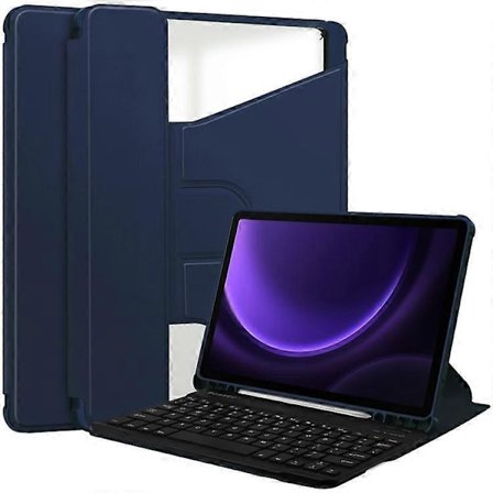 Kompatibel med Samsung Galaxy Tab S9 FE Taske Læder+Akryl Roterende Støtte Cover med Bluetooth Tastatur