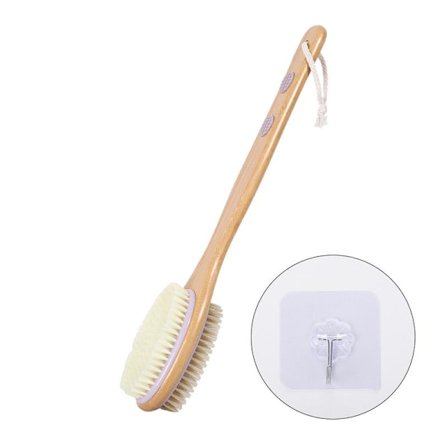 Massagebørste med vildsvinehår, + bambusbørste med fire knopper - dråbespænde, lyse lilla plastfolie (Kroge inkluderet).