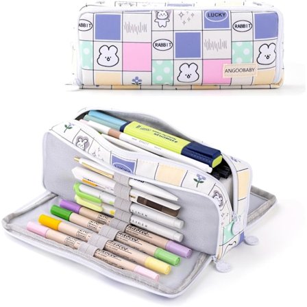 Stor pennal med stor kapasitet, 3 rom, lerret pennal for tenåringer, gutter, jenter, skoleelever (TU)