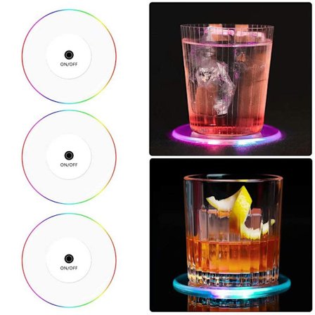 3 stk LED lysbrikke i akryl krystall tynn kopp cocktail glass bar bartender lysende brikke