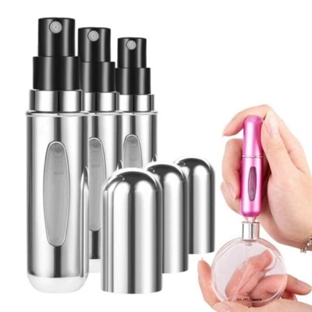 3 -pakke mini påfyllings parfymeflaske - påfylte reisebeholdere 5 ml sølv